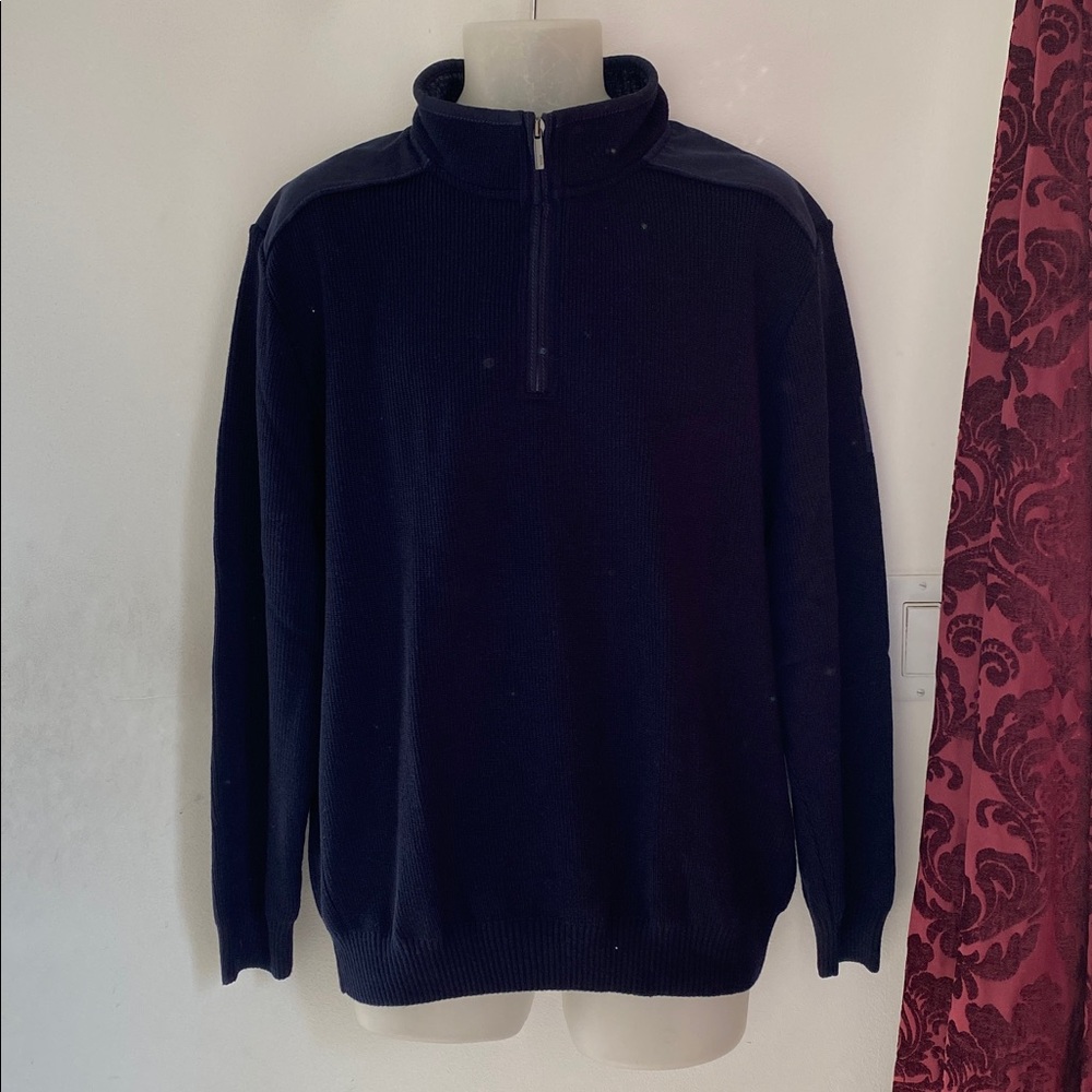 Mens BRAX STEFFAN Feel Good 1/4 Zip Wool Sweater Pullover Navy 54 Like New!